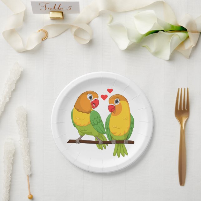 Plato De Papel Aves amorosas ricas Amarillas Amarillas y Aves Ama (Boda)