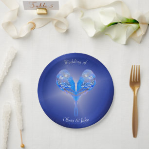 Plato De Papel Aves azul pálido en azul nocturno