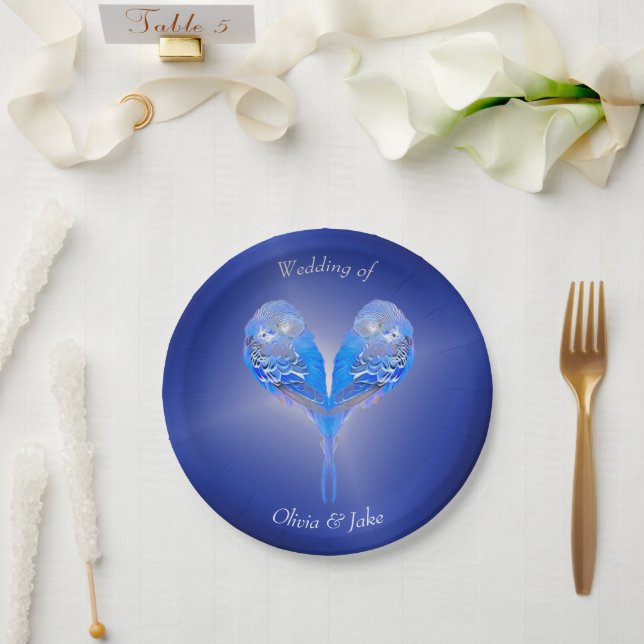 Plato De Papel Aves azul pálido en azul nocturno (Boda)
