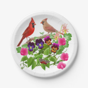 Plato De Papel Aves cardenales del norte en placas de papel de ja