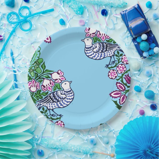 Plato De Papel Aves de Arte Popular Flores Acorns (Fiesta)