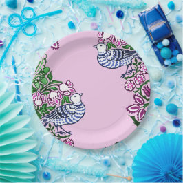 Plato De Papel Aves de Arte Popular Flores Acorns