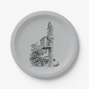 Plato De Papel Aves de época y plata de hogar