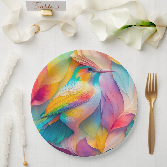 Plato De Papel Aves de fantasía Pájaro de seda (Boda)