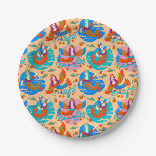 Plato De Papel Aves de fuego y sirenas