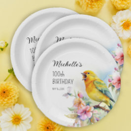 Plato De Papel Aves de la Vintage Canarias Flores 100 años