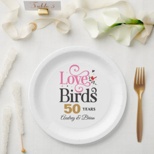 Plato De Papel Aves del amor personalizadas por el 50 aniversario