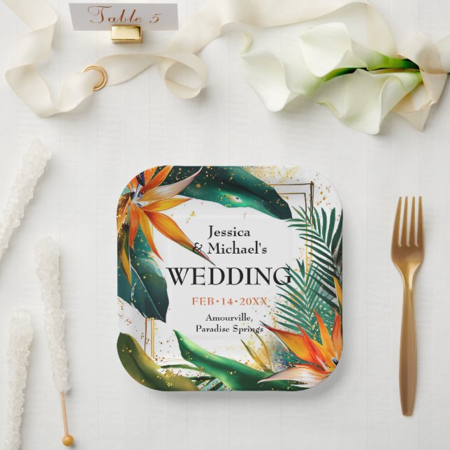 Plato De Papel Aves del paraíso (Boda)