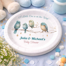 Plato De Papel Aves extravagantes en las ramas Pastel Baby Shower