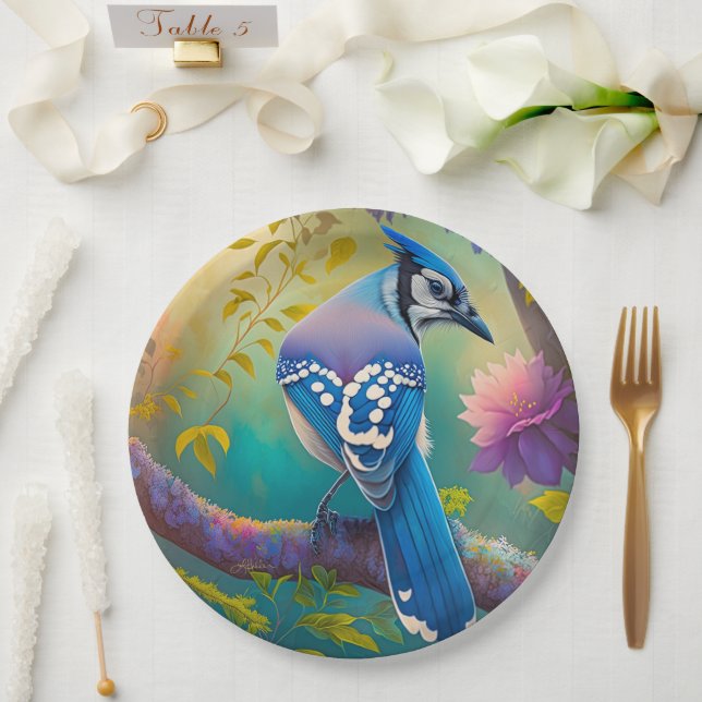 Plato De Papel Aves fantásticas Jay azul (Boda)