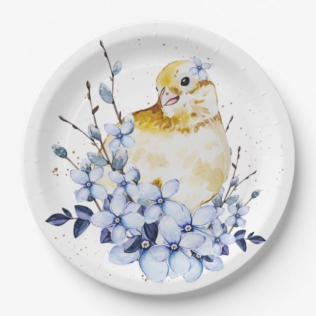 Plato De Papel Aves y flores (Anverso)