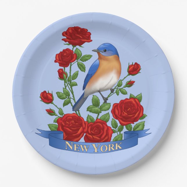 Plato De Papel Aves y flores del estado de Nueva York (Anverso)