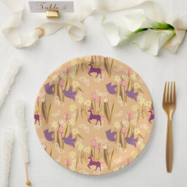 Plato De Papel Aves y Unicornios en la pradera de primavera
