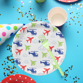 Plato De Papel Aviador de avión y nubes de color