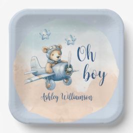 Plato De Papel Aviador de oseos de Teddy Oh Boy Baby Shower