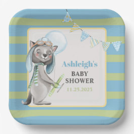 Plato De Papel Aviador Wolf, Baby Shower a rayas