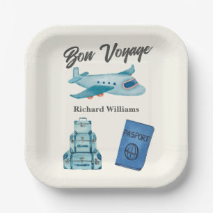 Plato De Papel Avión Bon Voyage de Aventura de Viaje de Jubilació
