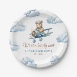 Plato De Papel Avión Cute Bear Blue Boy Baby Shower