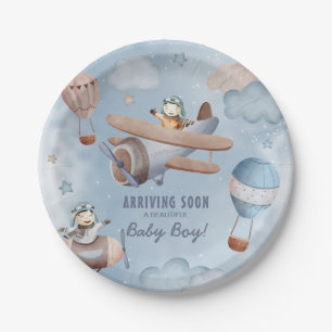 Plato De Papel Avión de agua Aviación Boy Baby Shower