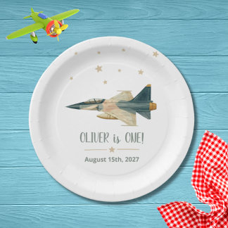 Plato De Papel Avión de combate de reacción cumpleaños del niño