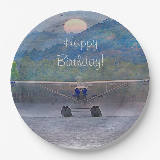 Plato De Papel Avión de cumpleaños feliz (Anverso)