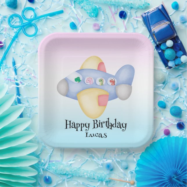 Plato De Papel Avión de dinosaurio lindo Niños estudiantes fiesta (Fiesta)