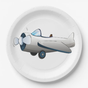 Plato De Papel Avión de hélice de dibujos animados blancos estilo