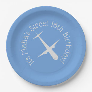 Plato De Papel Avión en azul personalizado
