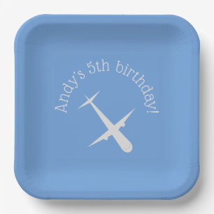 Plato De Papel Avión en azul personalizado