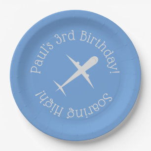 Plato De Papel Avión personalizado en azul y alto vuelo