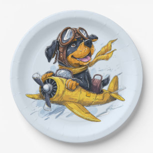 Plato De Papel Avión piloto de perros Rottweiler