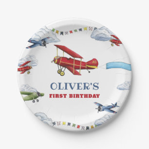 Plato De Papel Avión Vintage Planta de Cumpleaños Primero
