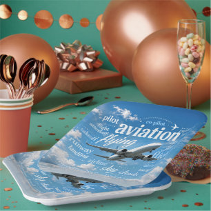 Plato De Papel Avión volando en una nube de palabras