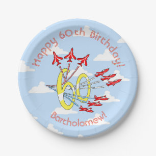 Plato De Papel Aviones de reacción rojos 60ª Placas de papel azul