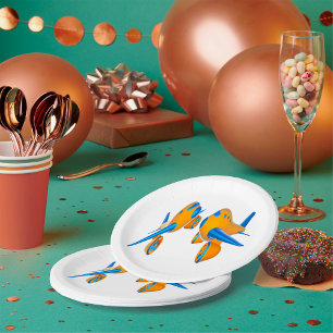 Plato De Papel Aviones personalizados Naranja vibrante y azul