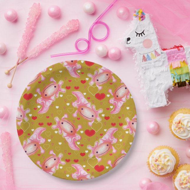 Plato De Papel Axolotl Love mostard  (Fiesta)
