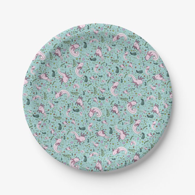 Plato De Papel Axolotls en azul (Anverso)