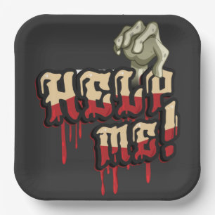 Plato De Papel Ayúdame con la mano de Zombie