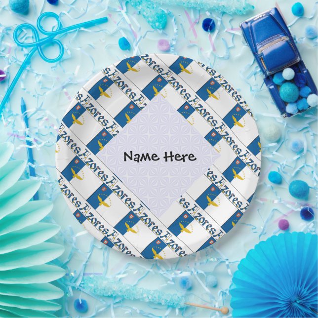 Plato De Papel Azores Bandera Azoriana Personalizada con mosaico  (Fiesta)
