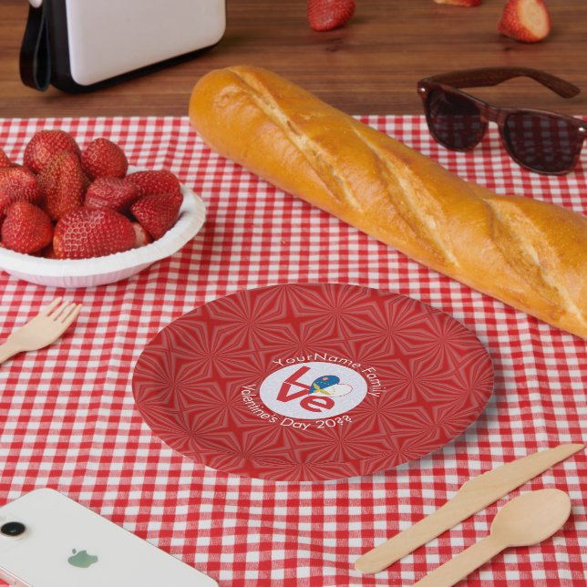 Plato De Papel Azores Bandera Red LOVE Personalizado (Picnic)