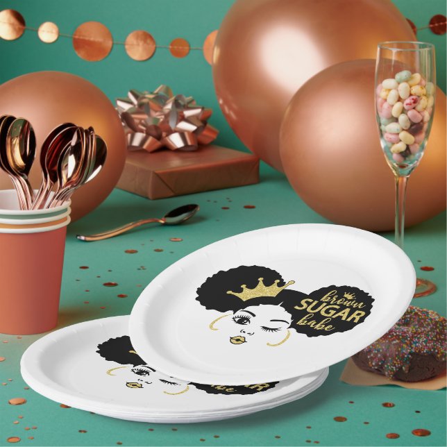 Plato De Papel Azúcar marrón en negro y oro (Multi)