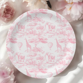 Plato De Papel Azúcar rosa Animales Toile de Jouy Bebé ducha