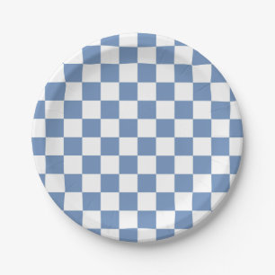 Plato De Papel Azul a cuadros/gris y blanco