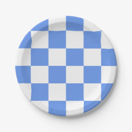 Plato De Papel Azul Aciano/ Cuadros Blancos