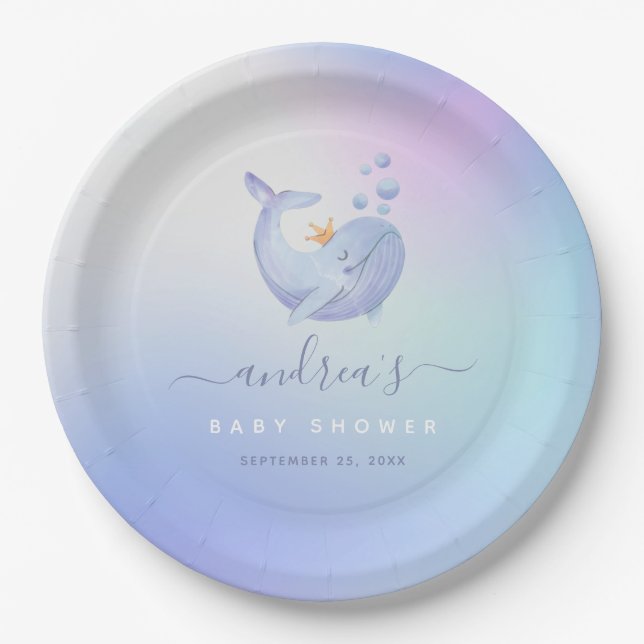 Plato De Papel Azul acuarela Tema del mar de ballena Océano Baby  (Anverso)