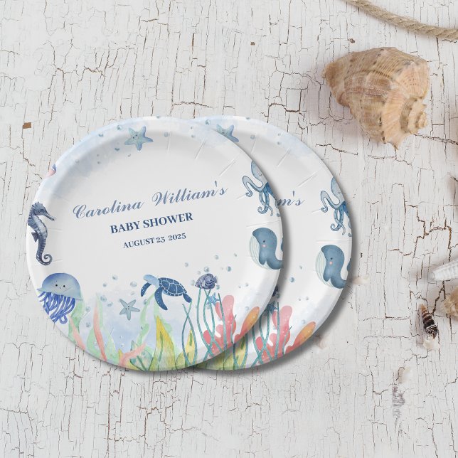 Plato De Papel Azul acuático Bajo el mar la ducha de bebé (Subido por el creador)