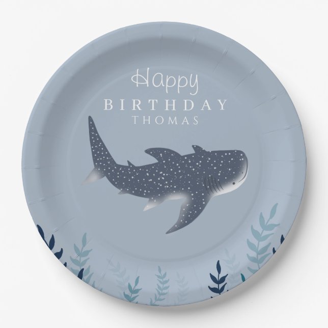 Plato De Papel Azul Adorable Bajo el Mar Manta Ray Cumpleaños (Anverso)