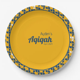 Plato De Papel Azul amarillo, Aqiqah Baby Shower