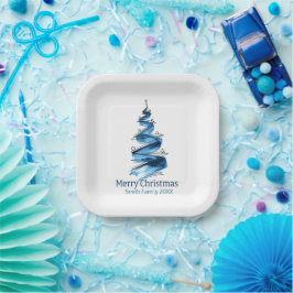 Plato De Papel Azul Árbol de Navidad