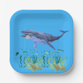Plato De Papel Azul, Ballena, Océano, Pez